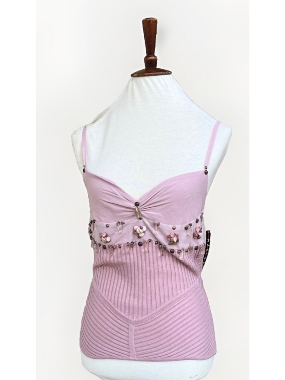 M. Kenson Scarlet Petal Beaded Silk Camisole Top Pink Cutout Back XS-L NWT - Picture 2 of 11